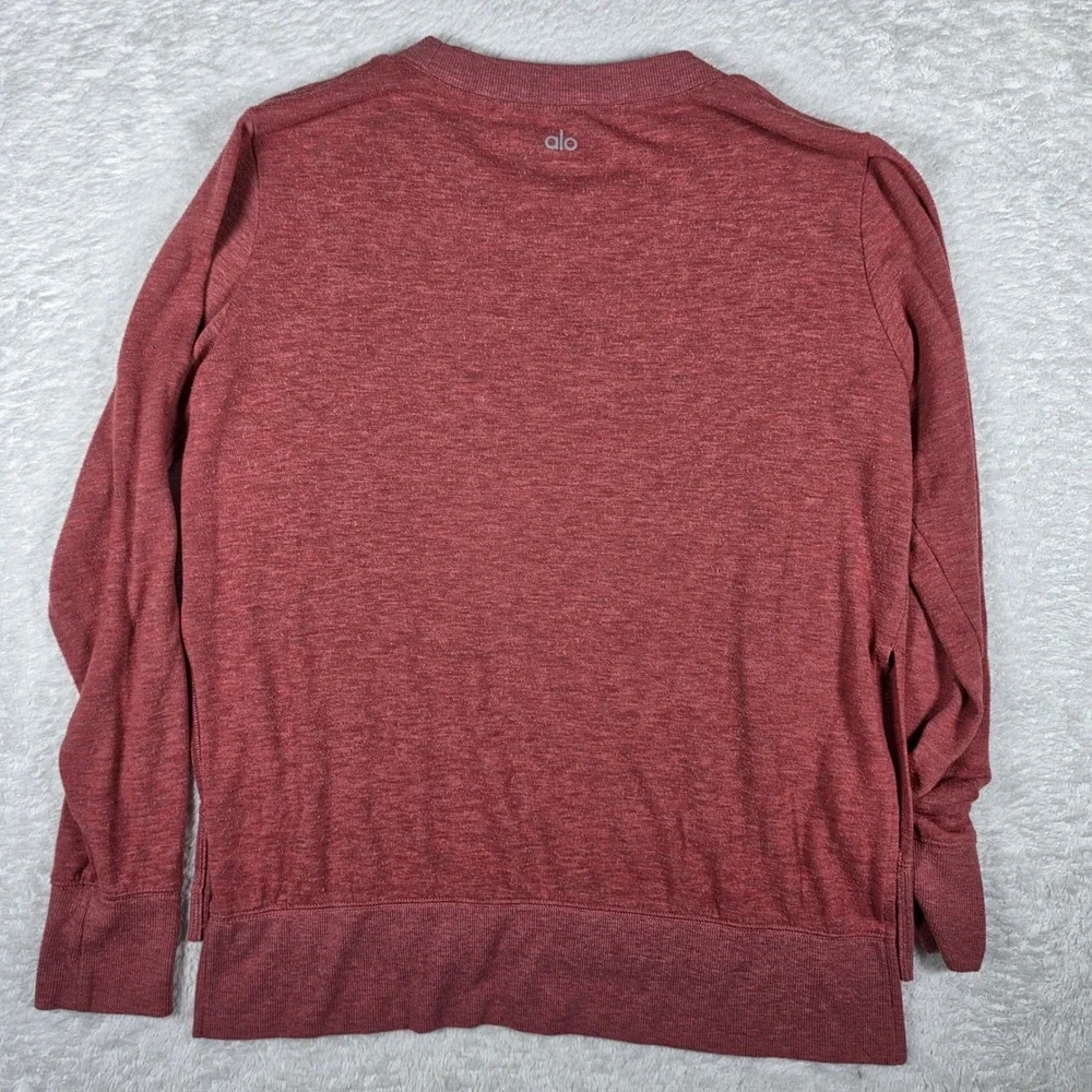 Alo Yoga Pullover Women M Red L/S Crewneck High-Low Hem Side Slits Stretch